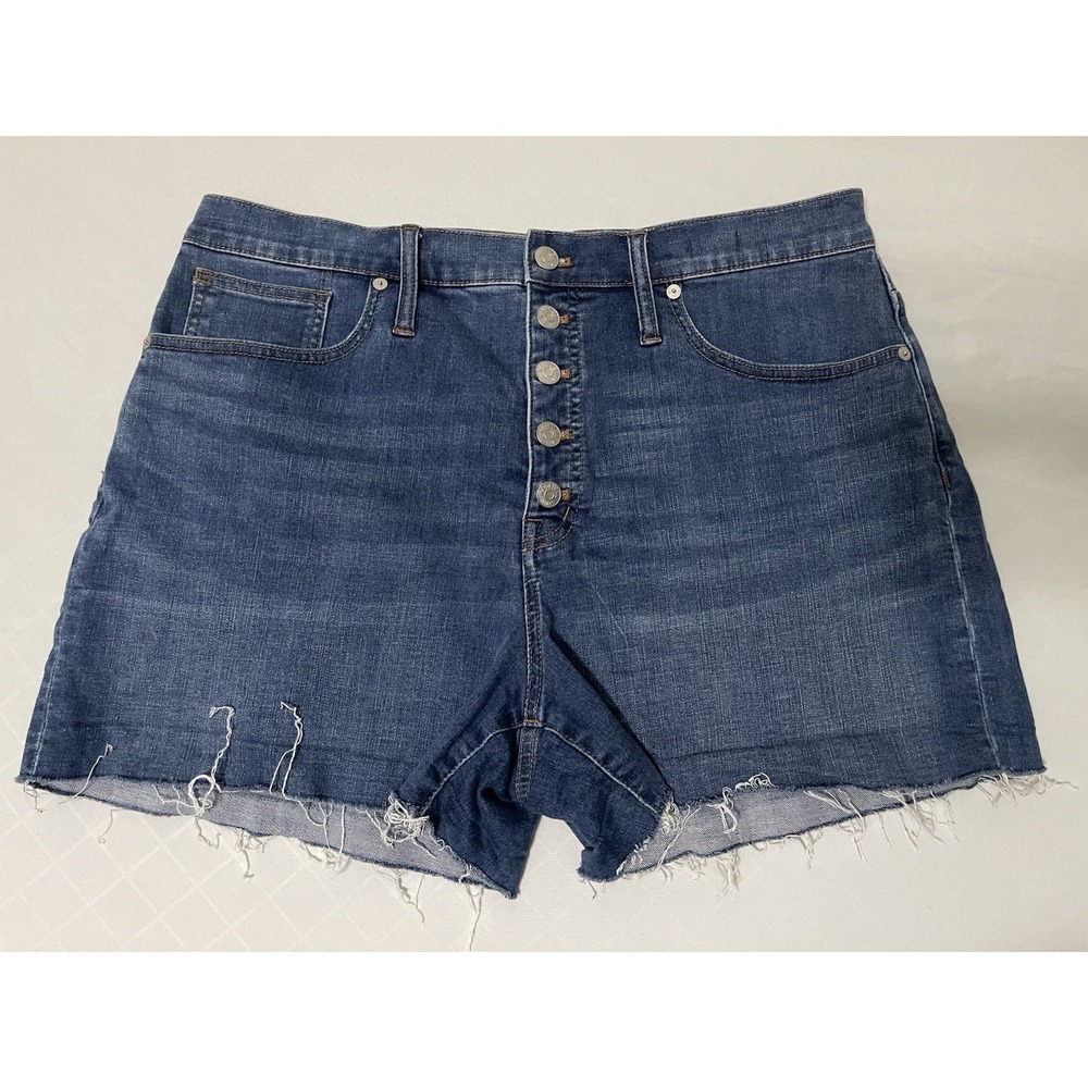 Madewell Women's High Rise Denim Shorts Size 31 Button Fly Cutoff Raw Hem Blue
